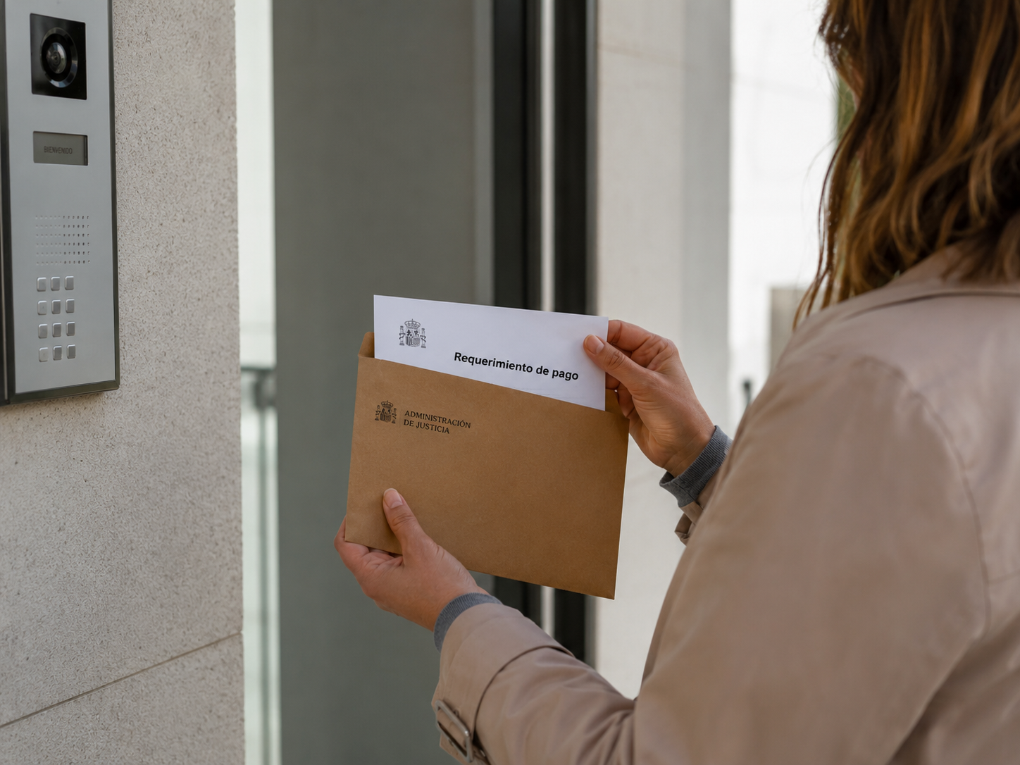Notificación judicial entregada en la puerta de una vivienda como imagen ilustrativa de un procedimiento judicial